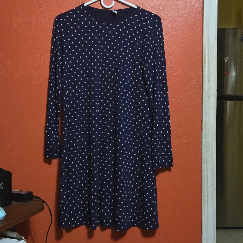 Old Navy Women’s Long-Sleeve Jersey-Knit Swing Dress – Navy with White Polka Dot